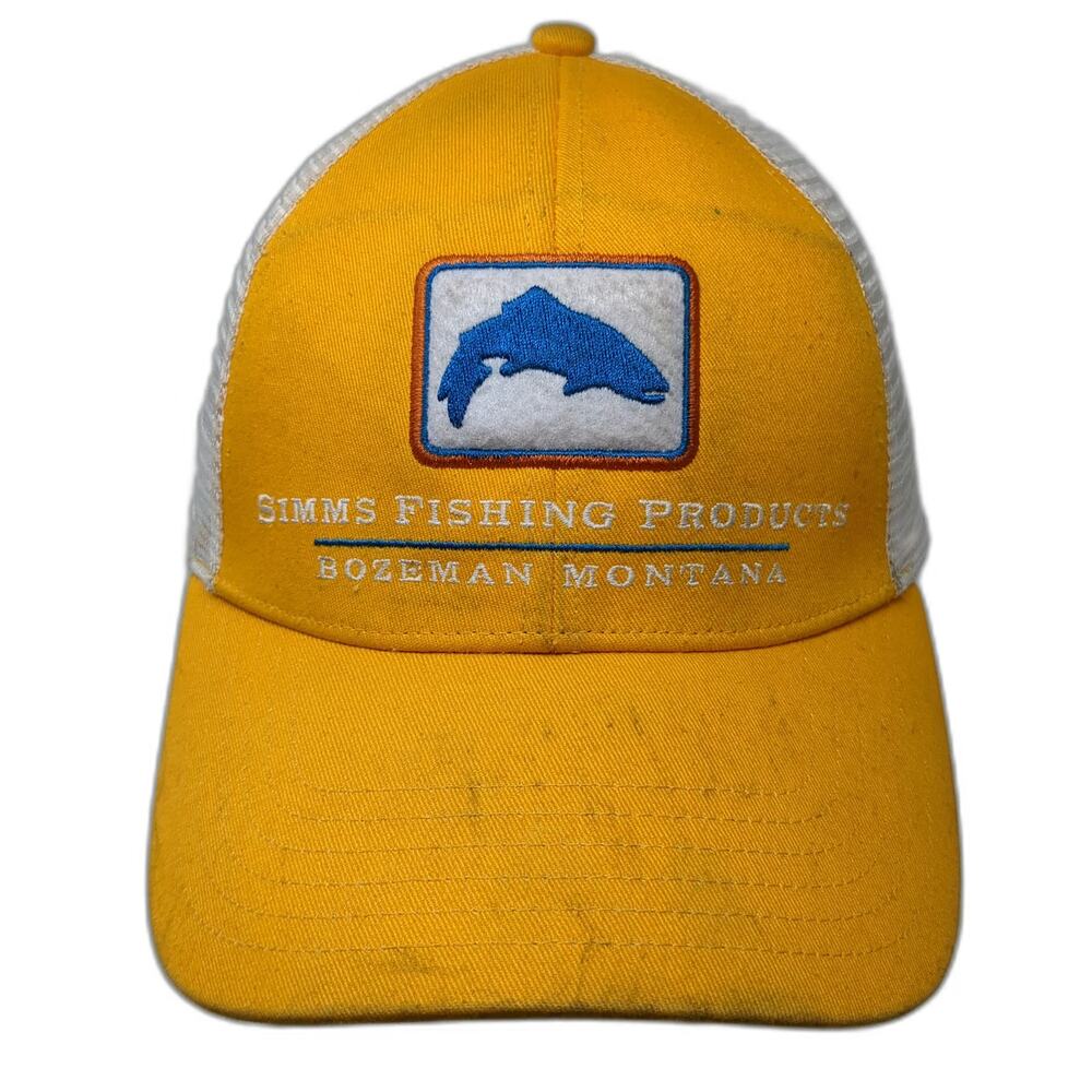 Simms Trucker Hat Yellow One Size Fish Patch Mesh Back Bozeman Montana Snapback